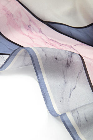 100% İPEK MERMER DESENLİ PUDRA - BEBE MAVİSİ RENKLİ ŞAL