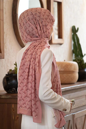 LÜKS MEDİNE İPEĞİ MİNİ MOTİF DESENLİ PUDRA RENKLİ 75X195 KIRIŞMAZ ŞAL MOSS KREP DİKİŞ TİPİ İTALYAN DİKİŞLİ