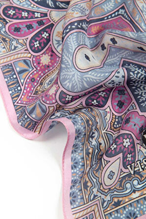 %100 İpek Etnik Desenli Pembe Renkli 92x210 Şal