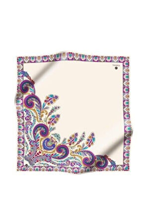 Vissona Tivil İpek Eşarp 60866 - 24 - 0003 - 0025 Krem Fuşya Etnik Desen