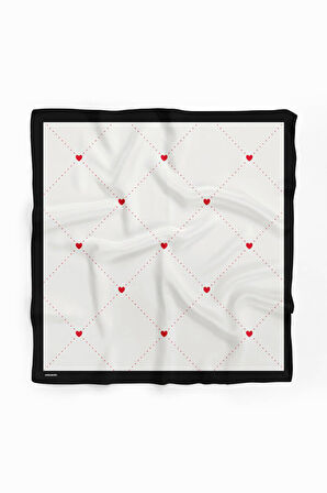 A50 Kadın Kare Kalp Desenli Bandana 50x50 DG0268-22