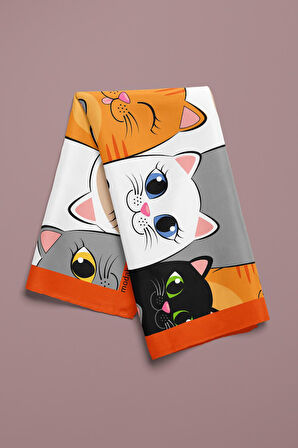 B88 Kadın Kedi Desenli Bandana 50x50 Gri Sarı DG0397-22