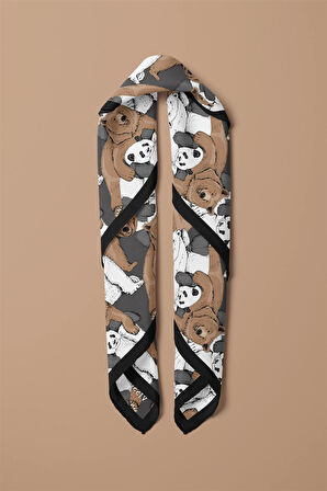 %100 İPEK AYI DESENLİ KADIN BANDANA 50X50
