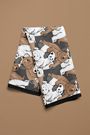 %100 İPEK AYI DESENLİ KADIN BANDANA 50X50