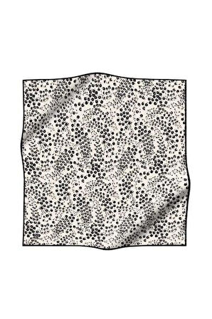 Vissona Tivil İpek Eşarp 60911 - 4 - 0003 - 0001 Beyaz Siyah Çiçek Desen