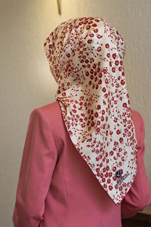 Vissona Tivil İpek Eşarp 60911 - 5 - 0003 - 0018 Krem Bordo Çiçek Desen