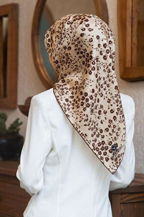 Vissona Tivil İpek Eşarp 60911 - 7 - 0004 - 0007 Krem Bej Çiçek Desen