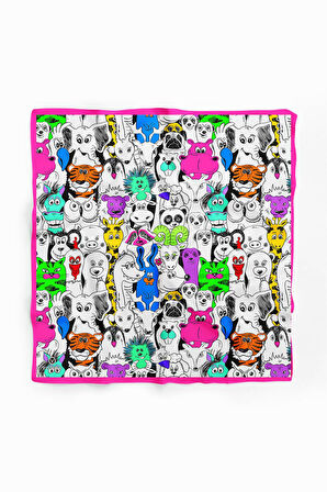 %100 İPEK HAYVAN DESENLİ KADIN BANDANA 50X50