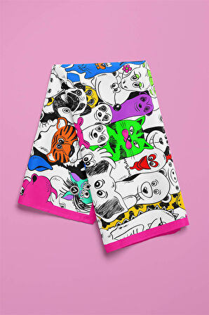 %100 İPEK HAYVAN DESENLİ KADIN BANDANA 50X50