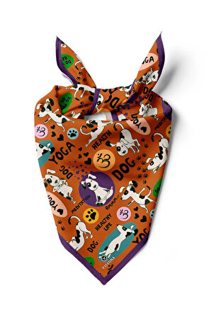 %100 İPEK YOGA KÖPEK DESENLİ KADIN BANDANA 50X50