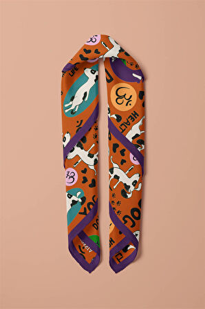 %100 İPEK YOGA KÖPEK DESENLİ KADIN BANDANA 50X50