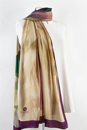 SÜVARİ ŞAL ÇİÇEK DESENLİ MOR - PETROL YEŞİLİ RENKLİ 75X210 ŞAL İTALYAN DİKİŞLİ