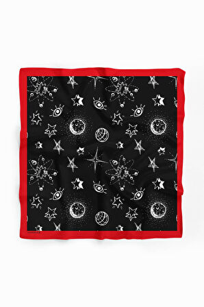 A116 Kadın Yıldız Desenli Bandana 55x55 Siyah Beyaz DG0405-22