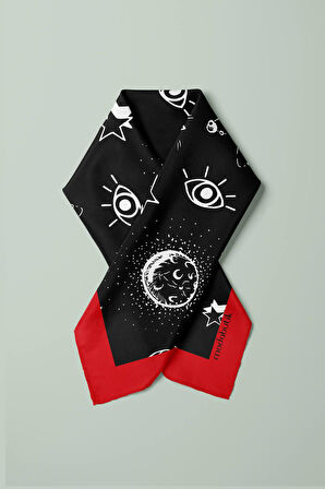 A116 Kadın Yıldız Desenli Bandana 55x55 Siyah Beyaz DG0405-22