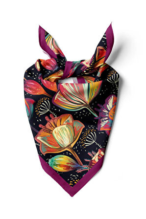 B33 Kadın Flow Desenli Bandana 50x50 Siyah DG0173-22