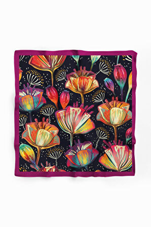 B33 Kadın Flow Desenli Bandana 50x50 Siyah DG0173-22