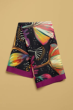B33 Kadın Flow Desenli Bandana 50x50 Siyah DG0173-22