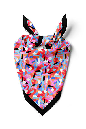 B39 Kadın Çok Renkli Fırça Efekli Desenli 50x50 Bandana HYL DG0758-22