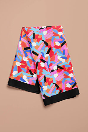 B39 Kadın Çok Renkli Fırça Efekli Desenli 50x50 Bandana HYL DG0758-22