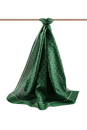 %100 İpek Minik Motif Desenli Zümrüt Yeşili Renkli 92x210 Şal