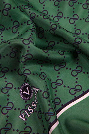 %100 İpek Minik Motif Desenli Zümrüt Yeşili Renkli 92x210 Şal