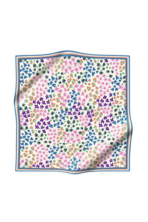 %100 Twill İpek Kalpli Leopar Desenli İndigo - Pembe Renkli 90x90 Eşarp Dikim Şekli : El Dikişi