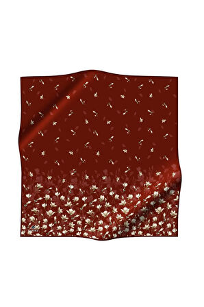 % 57 İPEK % 43 VİSKON Twill İpek Çiçek Desenli Bordo Renkli 90x90 Eşarp Dikim Şekli : El Dikişi