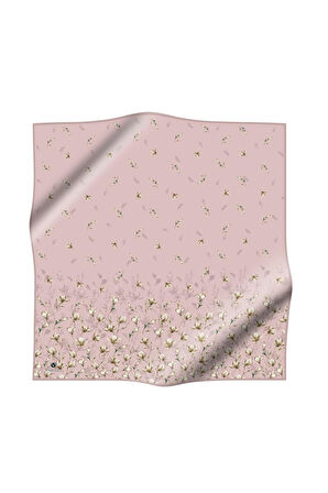 % 57 İPEK % 43 VİSKON Twill İpek Çiçek Desenli Pudra Renkli 90x90 Eşarp Dikim Şekli : El Dikişi