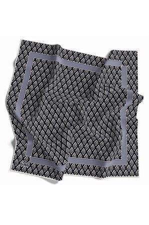 % 57 İPEK % 43 VİSKON Twill İpek Geometrik Desenli Siyah - Gri Renkli 90x90 Eşarp Dikim Şekli : El Dikişi