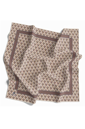 % 57 İPEK % 43 VİSKON Twill İpek Geometrik Desenli Bej - Sütlü Kahve Renkli 90x90 Eşarp Dikim Şekli : El Dikişi