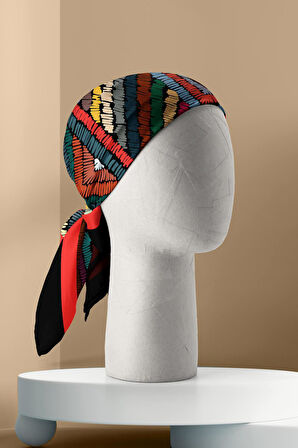 Kadın Çok Renkli Otantik  Desenli 50x50 Bandana HYL DG0788-22