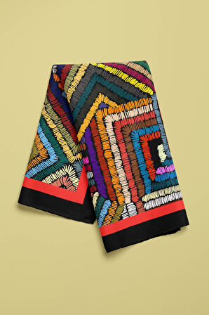 Kadın Çok Renkli Otantik  Desenli 50x50 Bandana HYL DG0788-22
