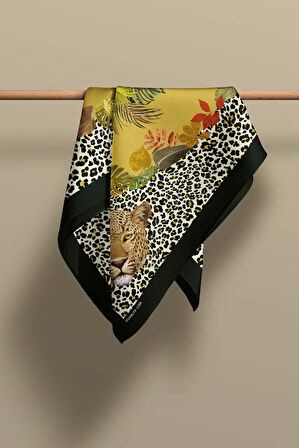 Z17 Kadın Sarı Kaplan Desenli 50x50 Bandana HYL DG01286-22
