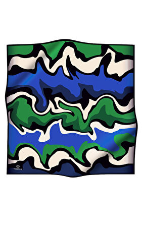 % 57 İPEK % 43 VİSKON Twill İpek Dalga Desenli Saks - Zümrüt Yeşili Renkli 90x90 Dikim Şekli : El Dikişi Eşarp