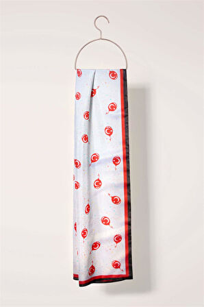 Modabutik Beyaz Ay Yıldız Desenli Fular