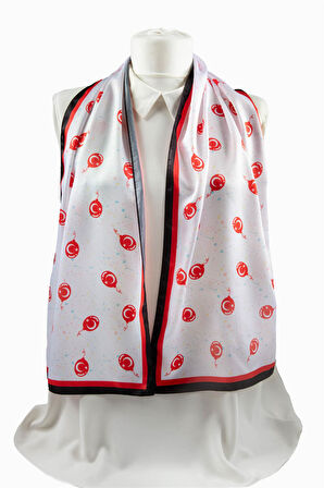 Modabutik Beyaz Ay Yıldız Desenli Fular