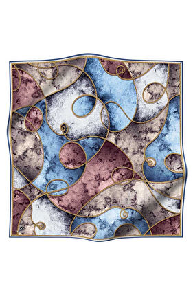 % 57 İPEK % 43 VİSKON Twill İpek Zincirli Mermer Desenli Bebe Mavisi - Pudra Renkli 90x90 Eşarp Dikim Şekli : El Dikişi
