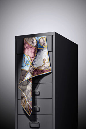 % 57 İPEK % 43 VİSKON Twill İpek Zincirli Mermer Desenli Bebe Mavisi - Pudra Renkli 90x90 Eşarp Dikim Şekli : El Dikişi