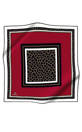 % 57 İPEK % 43 VİSKON Twill İpek Gold Halka Desenli Bordo - Siyah Renkli 90x90 Eşarp Dikim Şekli : El Dikişi