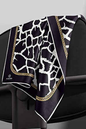 % 57 İPEK % 43 VİSKON Twill Taş Desenli Siyah - Krem Renkli 90x90 Eşarp Dikim Şekli: El Dikişi