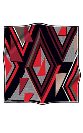 % 57 İPEK % 43 VİSKON Twill İpek Geometrik Desenli Bordo - Siyah Renkli 90x90 Eşarp Dikim Şekli : El Dikişi