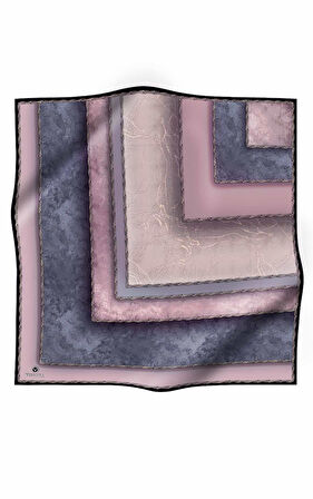 % 57 İPEK % 43 VİSKON Twill İpek Dokulu Geometrik Desenli Pudra - Gri Renkli 90x90 Eşarp Dikim Şekli : El Dikişi