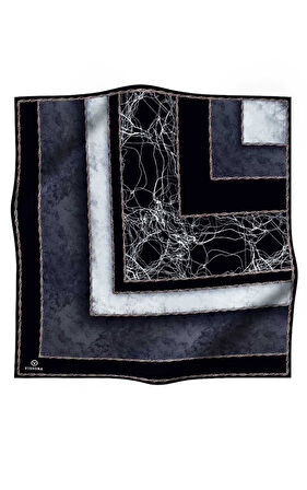 % 57 İPEK % 43 VİSKON Twill İpek Dokulu Geometrik Desenli Siyah - Krem Renkli 90x90 Eşarp Dikim Şekli : El Dikişi