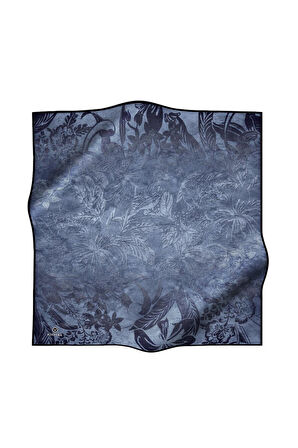 % 57 İpek % 43 Viskon Twill İpek Degradeli Yaprak  Desenli İndigo Renkli 90x90 Eşarp Dikim Şekli : El Dikişi