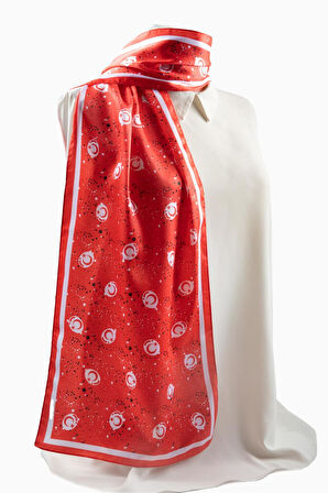 Modabutik Kırmızı Ay Yıldız Desenli Fular