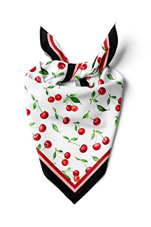 B79 Kadın Kiraz Desenli Bandana 50x50 Kırmızı DG0205-22 Snz