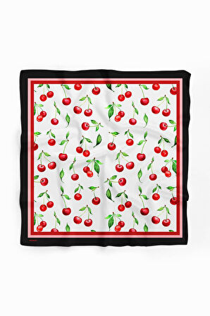 B79 Kadın Kiraz Desenli Bandana 50x50 Kırmızı DG0205-22 Snz