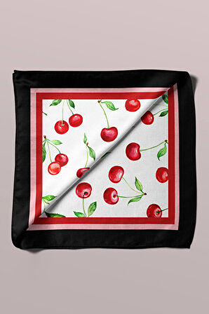B79 Kadın Kiraz Desenli Bandana 50x50 Kırmızı DG0205-22 Snz