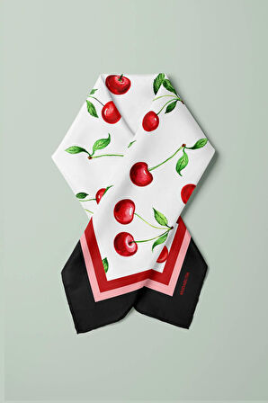 B79 Kadın Kiraz Desenli Bandana 50x50 Kırmızı DG0205-22 Snz