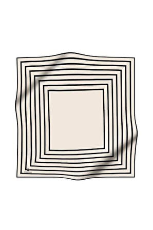 Vissona Tivil İpek Eşarp 60990 - 2 - 0003 - 0001 Krem Siyah Çizgi Desen